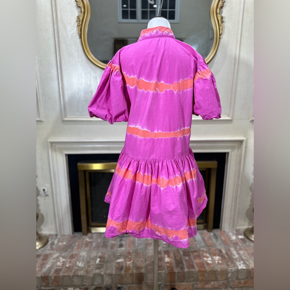 WKND Frock It Balloon Sleeve Shirt Dress Pink Orange Tie Dye - Picture 6 of 12
